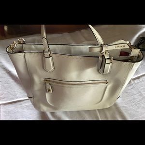 Coach bag white leather tote